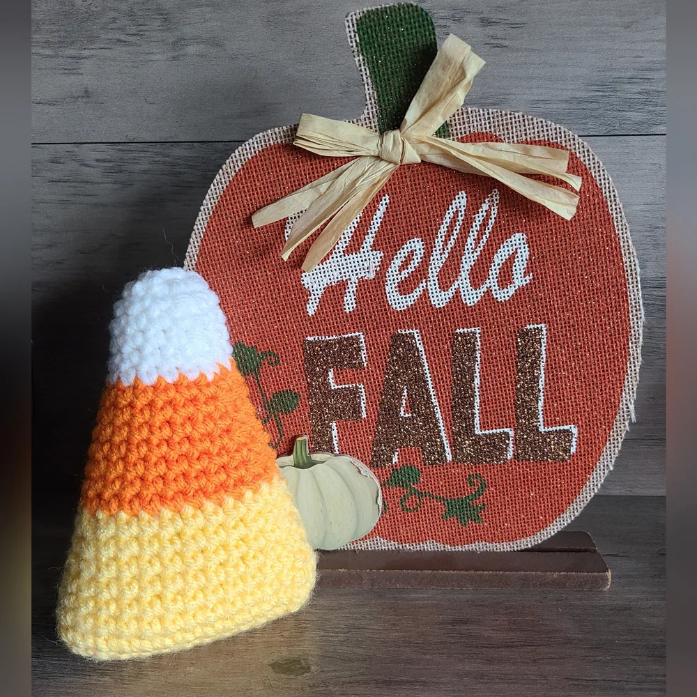 Crochet candy corn, Halloween decor, fall home decorations, candy corn decor